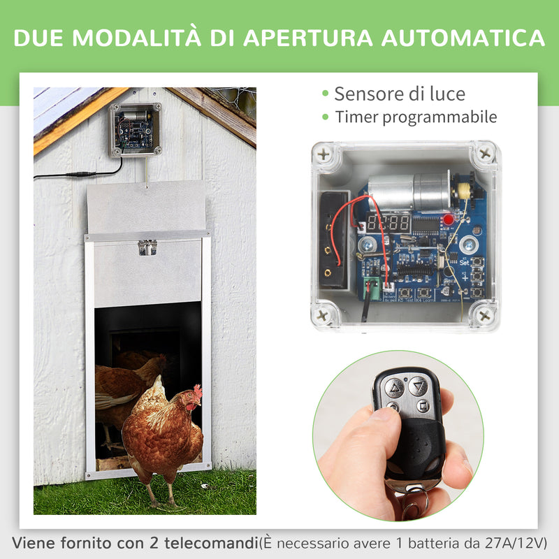 Porta Automatica per Pollaio 6V 30x30 cm con Timer e Sensore di Luce in Alluminio e ABS Argento-5