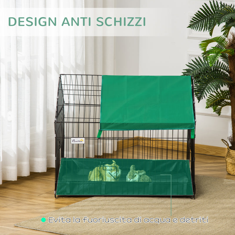 Gabbia per Conigli e Roditori 90x75x75 cm in Metallo e Tessuto Oxford Nero e Verde-5