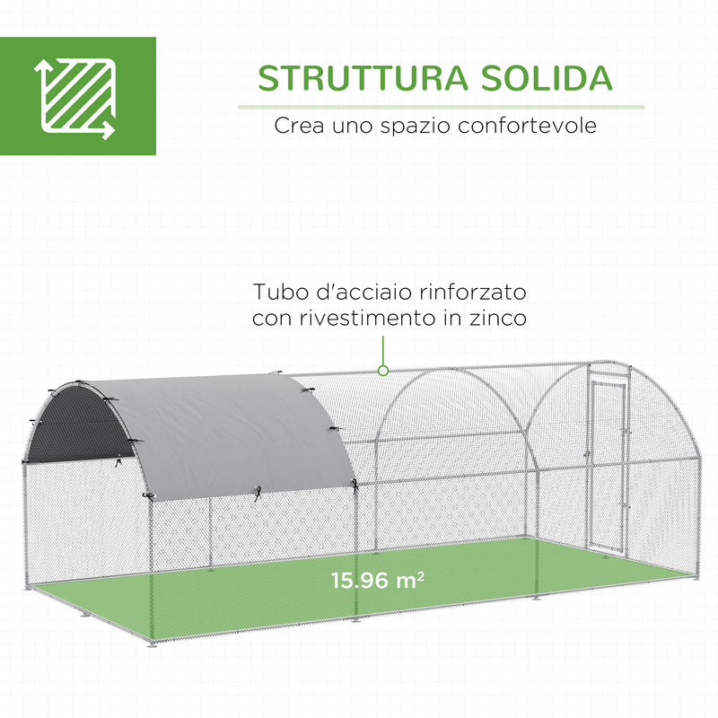 Pollaio Gabbia per Galline 2,8x5,7x2m da Esterno in Acciaio Argento-5