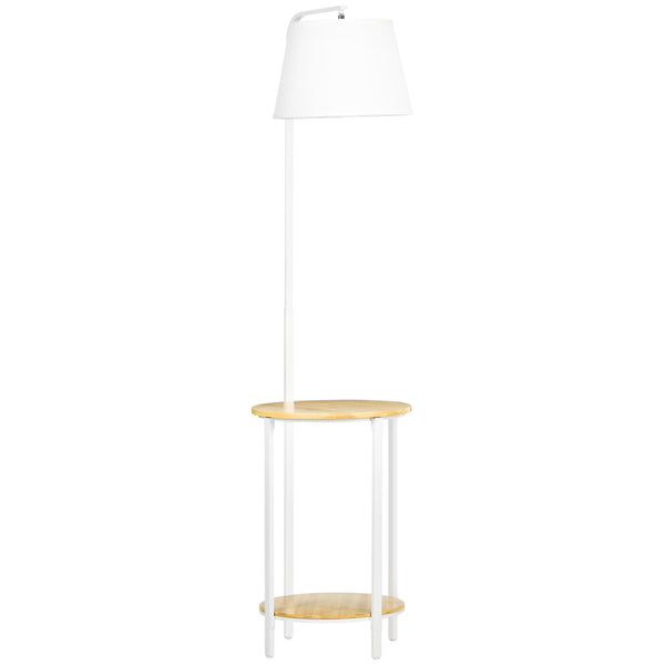 Lampada da Terra Ø37x162 cm con Tavolino a 2 Livelli in Acciaio e Bambù Bianco sconto