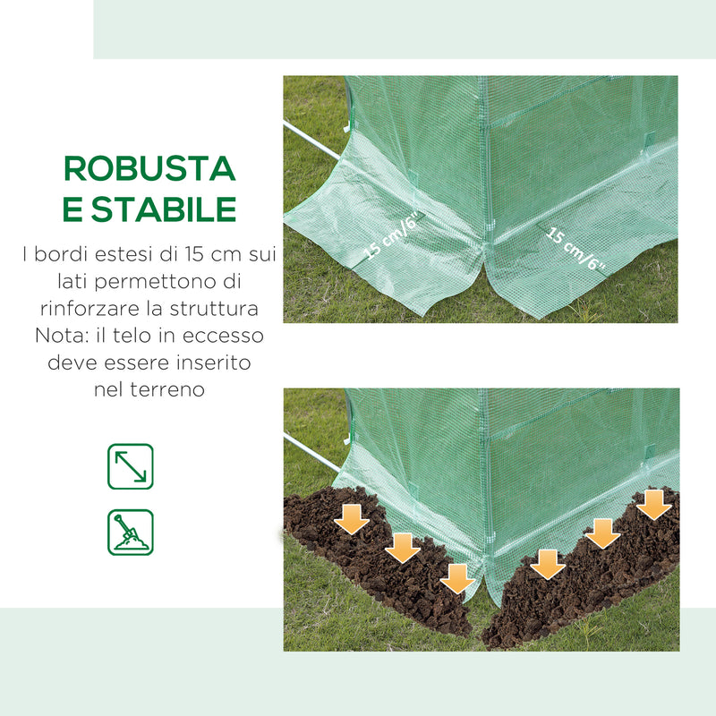 Telo di Ricambio per Serra da Giardino 6x3x2 m con 12 Finestre e Porta Avvolgibile Verde-5