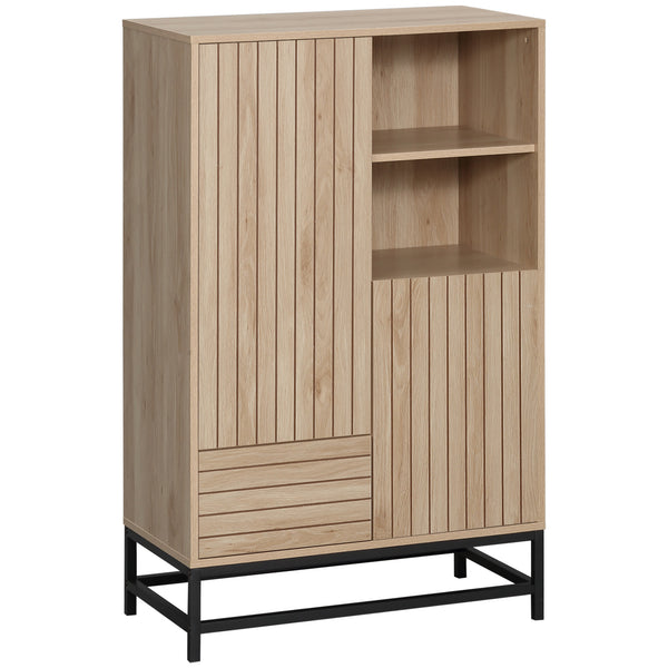 Gerippter Schrank 1 Schublade 2 Türen 2 Regale 75 x 40 x 120 cm aus MDF und Holz Farbe Stahl prezzo