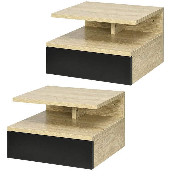 Set di 2 Comodini Sospesi Moderni con Cassetto e Mensola Superiore 35x32x22,5 cm  Rovere e Nero online