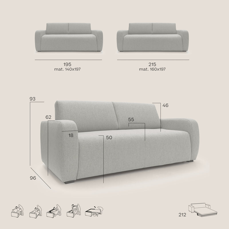 Divano Letto 3 Posti 215x93x100 cm Duna in Tessuto Marrone-6