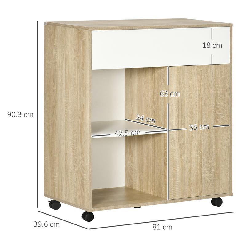 Carrello da Cucina 81x39,6x90,3 cm con Ruote in Legno Naturale-3