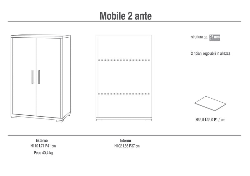 Armadietto Multiuso 2 Ante 71x110x41 cm Noce Stelvio/Ossido Bianco-2