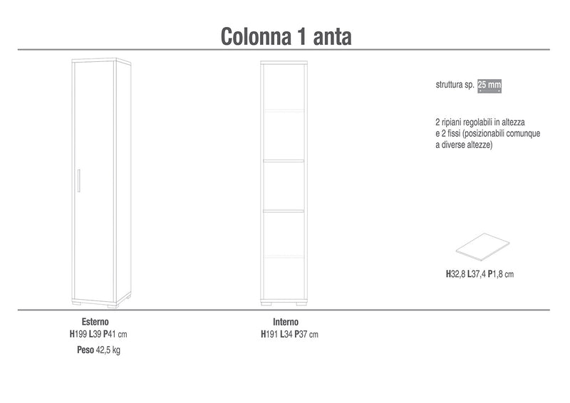 Armadio 1 Anta 39x199x41 cm Noce Stelvio-2