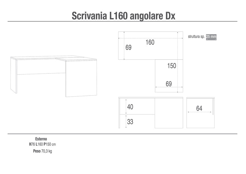 Scrivania da Ufficio Angolare Destra 160x76x150 cm Noce Stelvio-2