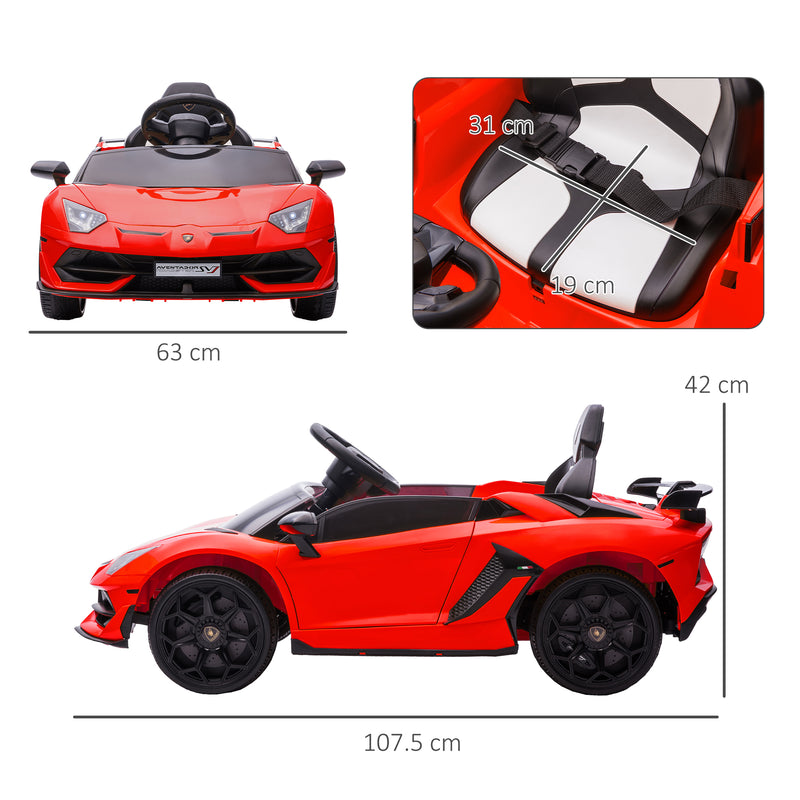 Macchina Elettrica per Bambini 12V con Licenza Lamborghini Aventador SVJ Roadster Rosso-3