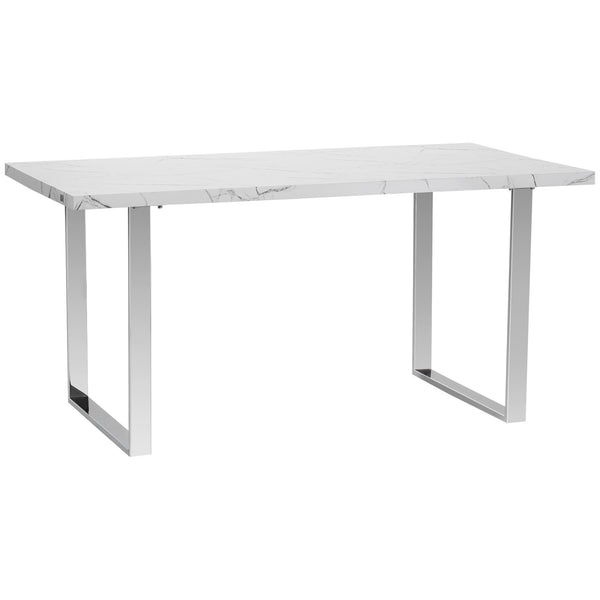 prezzo Tavolo Rettangolare 155x85x75 cm Max 6-8 Persone in MDF e Acciaio Effetto Marmo Bianco