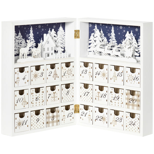 acquista Weihnachts-Adventskalender in Buchform 22x9x30 cm mit weißen Schriften und Motiven