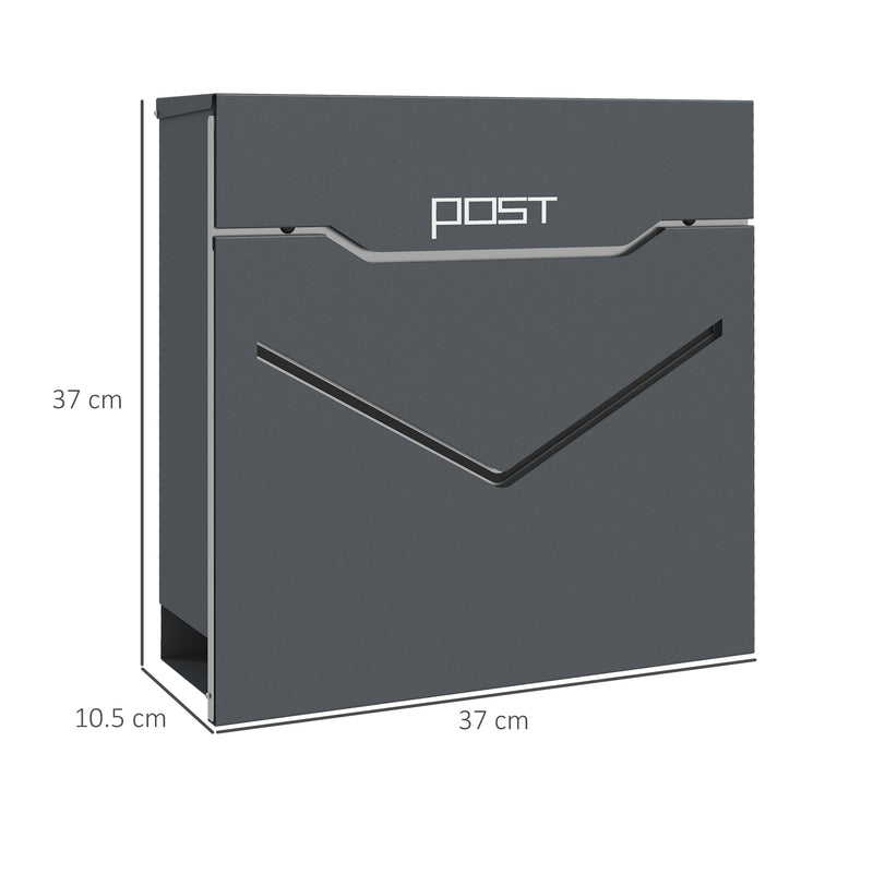 Cassetta Postale con Fessura a V 37x10,5x37 cm in Acciaio Grigia-4