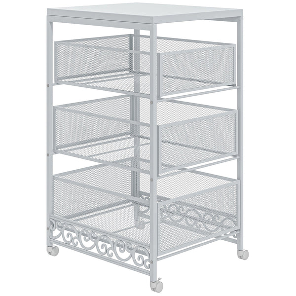 Carrello da Cucina Portaoggetti 3 Livelli 34x29,5x57,5 cm in Truciolato e Acciaio Bianco online