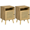 Set 2 Comodini con Anta 39x35x60 cm in Truciolato e Rattan Naturale-1