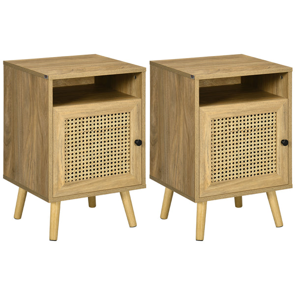 Set 2 Comodini con Anta 39x35x60 cm in Truciolato e Rattan Naturale online