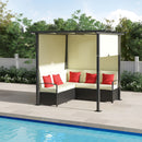 Set Salotto da Giardino Divano Angolare con Pergola Gazebo in Rattan Nero e Beige-2