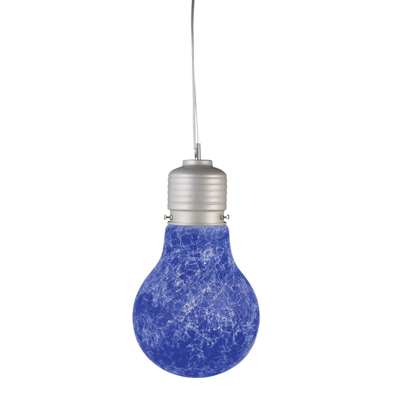 Sospensione 1xE27 Montatura Argento Vetro Filante Blu E-Energy Elettra-1