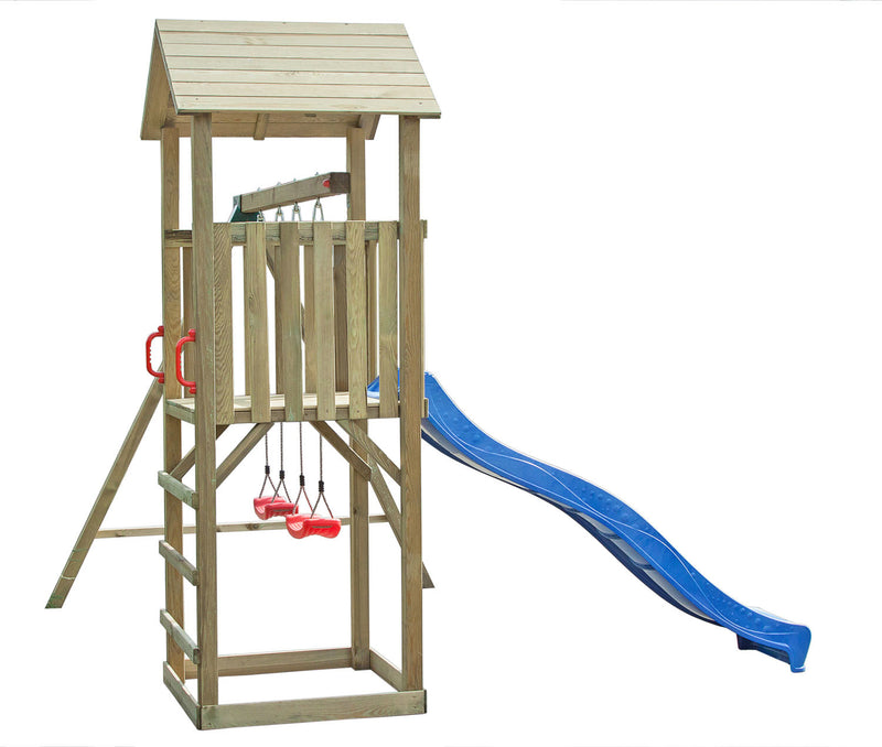 Torre con Altalenta 2 Posti e Scivolo 320x280x265 cm in Legno-3