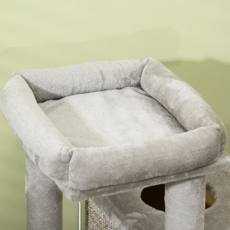 Albero Tiragraffi con Lettino e Pallina 60x40x91 cm in Peluche e Sisal Grigio Chiaro-7