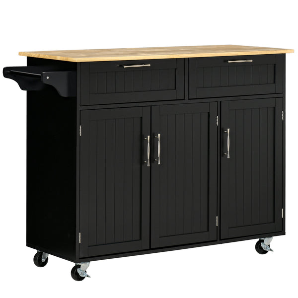 acquista Carrello da Cucina 121x46x91 cm 2 Cassetti 3 Ante con Ruote Nero