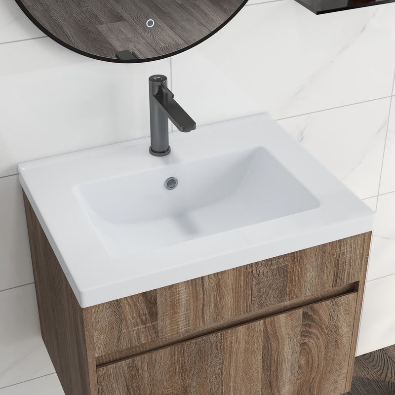 Mobile Lavabo 1 Cassetto 60x45,5x45 cm in Truciolato e Ceramica Marrone Chiaro-8