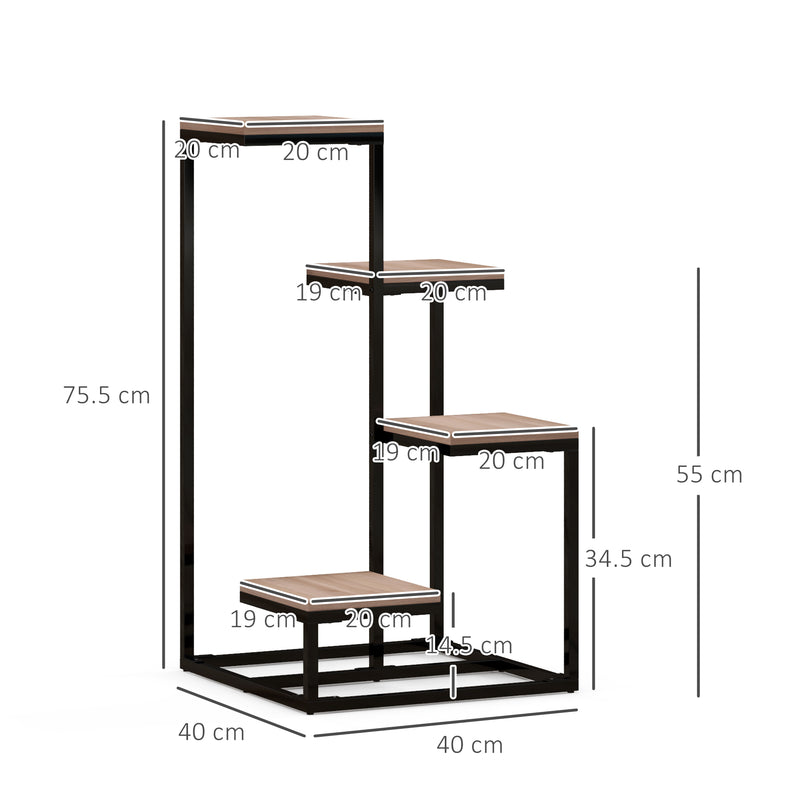 Scaffale per Piante a 4 Livelli 40x40x75,5 cm in Acciaio e Legno Marrone e Nero-3