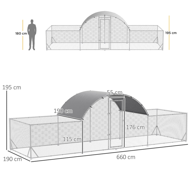 Pollaio Gabbia per Galline da Esterno 660x190x195 cm in Acciaio Zincato Grigio Argento-3