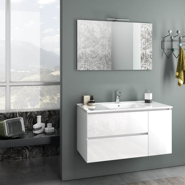 prezzo Hängender Badezimmerschrank mit Spiegelwaschbecken und glänzend weißer Febe TFT-LED-Lampe