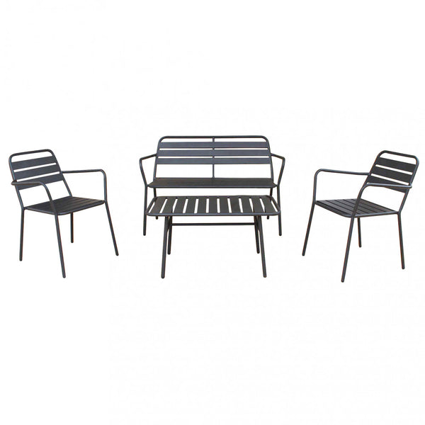 acquista Garden Lounge Set Sofa 2 Sessel und Couchtisch aus grauem Stahl