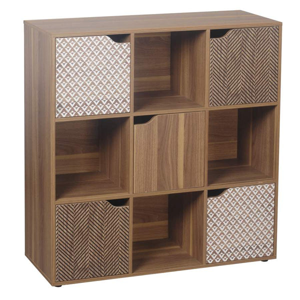 online Libreria Mobiletto 9 Scomparti 5 Ante 88.8x29x90.5 cm in Legno MDF Effetto Naturale