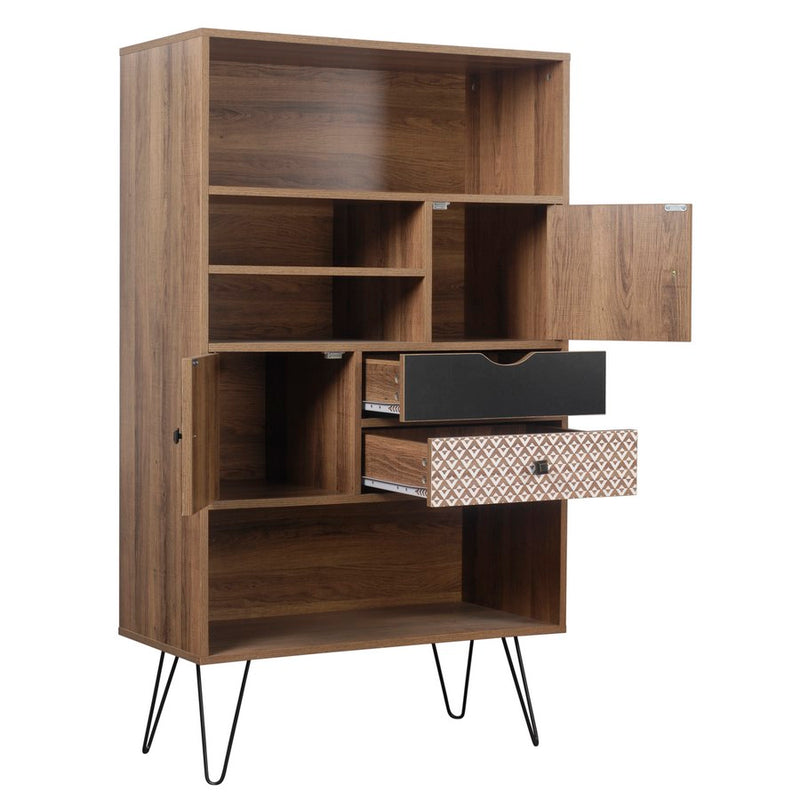 Libreria Mobiletto 2 Ante e 2 Cassetti 4 Ripiani 80x39x139,5 cm in Legno MDF Naturale-2