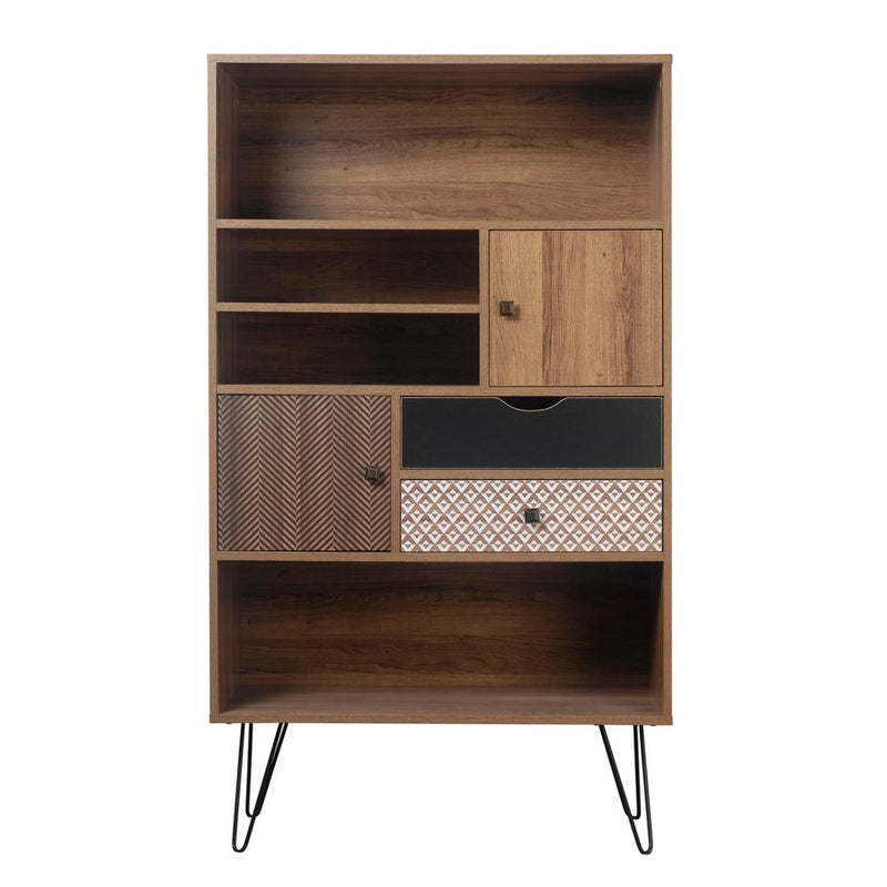 Libreria Mobiletto 2 Ante e 2 Cassetti 4 Ripiani 80x39x139,5 cm in Legno MDF Naturale-3