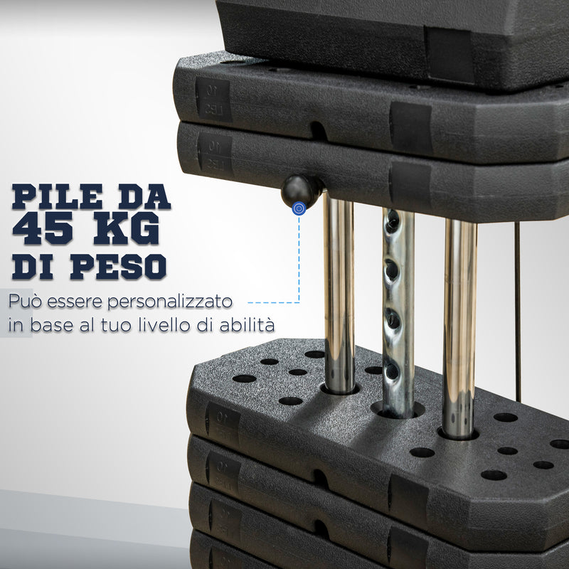 Stazione Fitness Multifunzione Power Tower 135x103x210 cm con Pesi fino 45kg e Panca Imbottita Nera-5