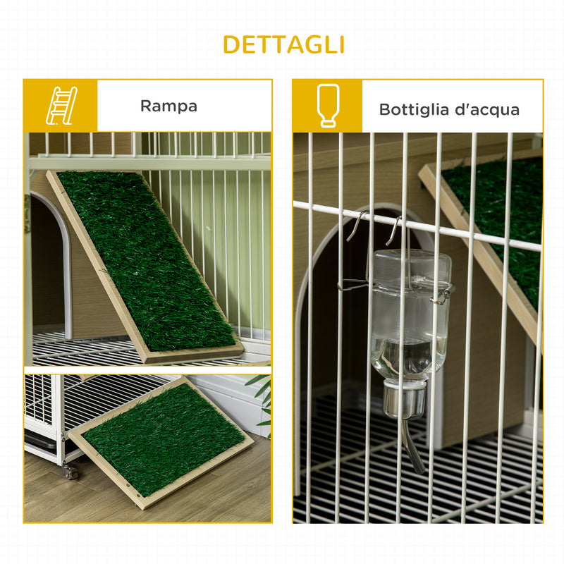 Gabbia per Conigli 78x52,5x76,5 cm in Truciolato Acciaio e PVC Rovere-8