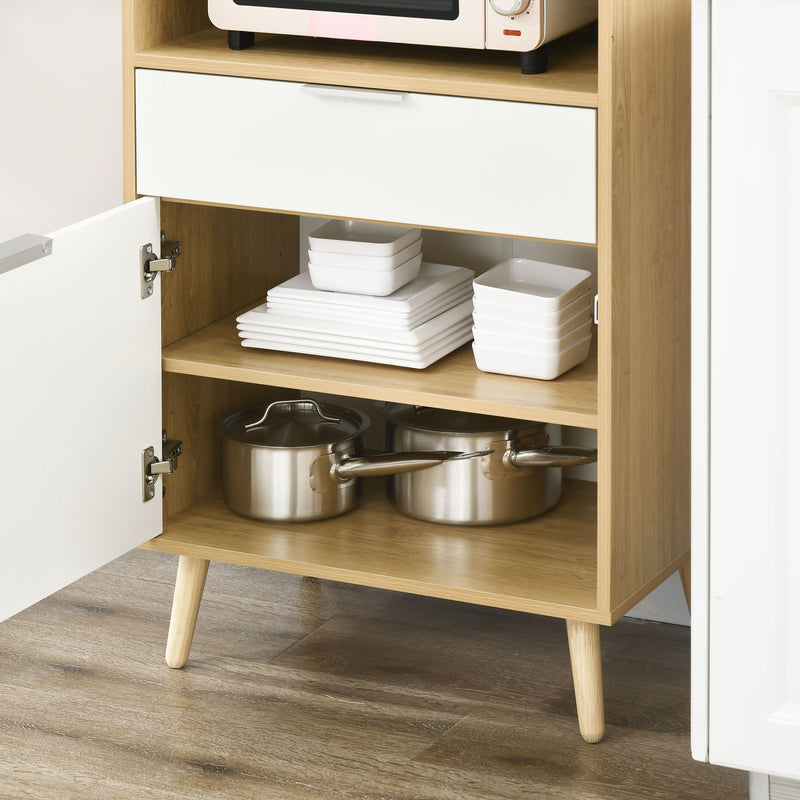 Mobiletto per Microonde 1 Cassetto 1 Anta 58x40x118 cm in Truciolato Naturale e Bianco-9