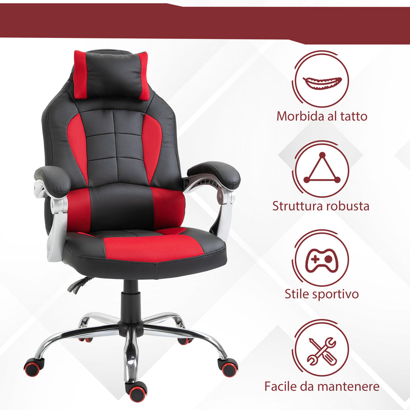 Sedia da Gaming Ergonomica 67x69x118-127 cm in Similpelle Rosso e Nero-7