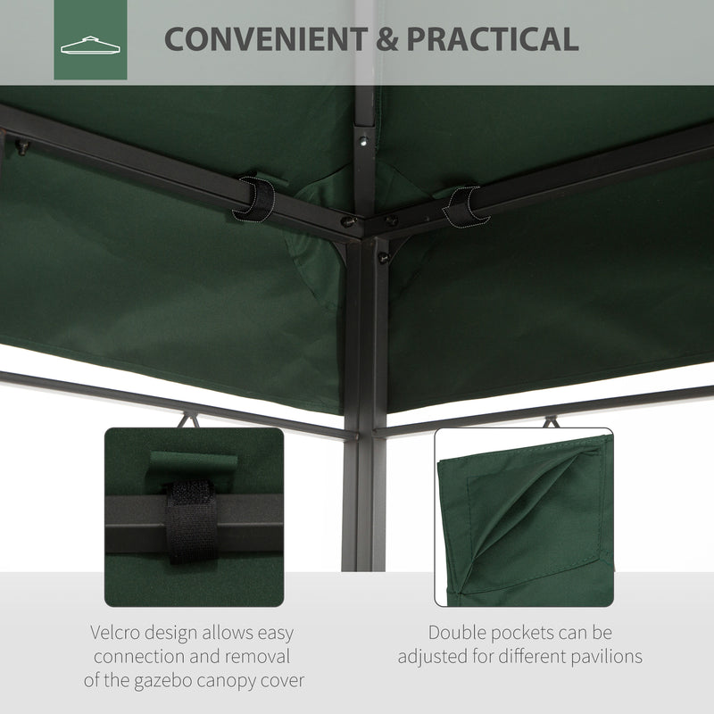 Copertura per Gazebo  a 2 Livelli  con Cinghie e 10 Fori di Drenaggio 4x3m in Poliestere Verde-4