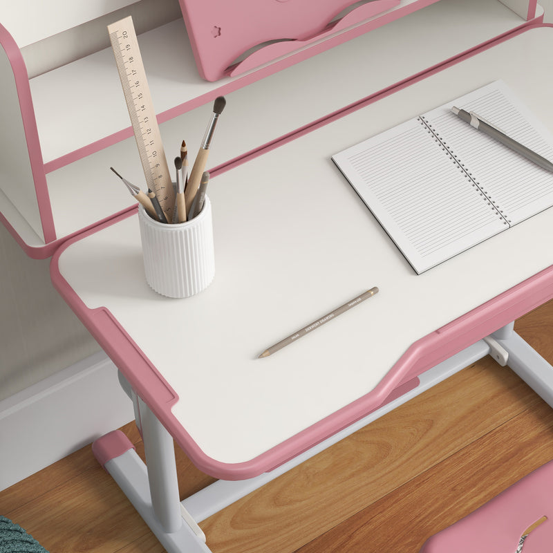 Banco Studio Scuola per Bambini 80x54,5x104 cm con Sedia Regolabile e Piano Inclinabile Rosa-8