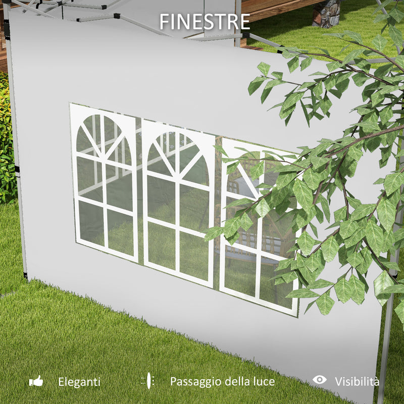 Pareti per Gazebo 3x3m o 3x4m 295x195 cm in Plastica e Tessuto Oxford Bianco-6