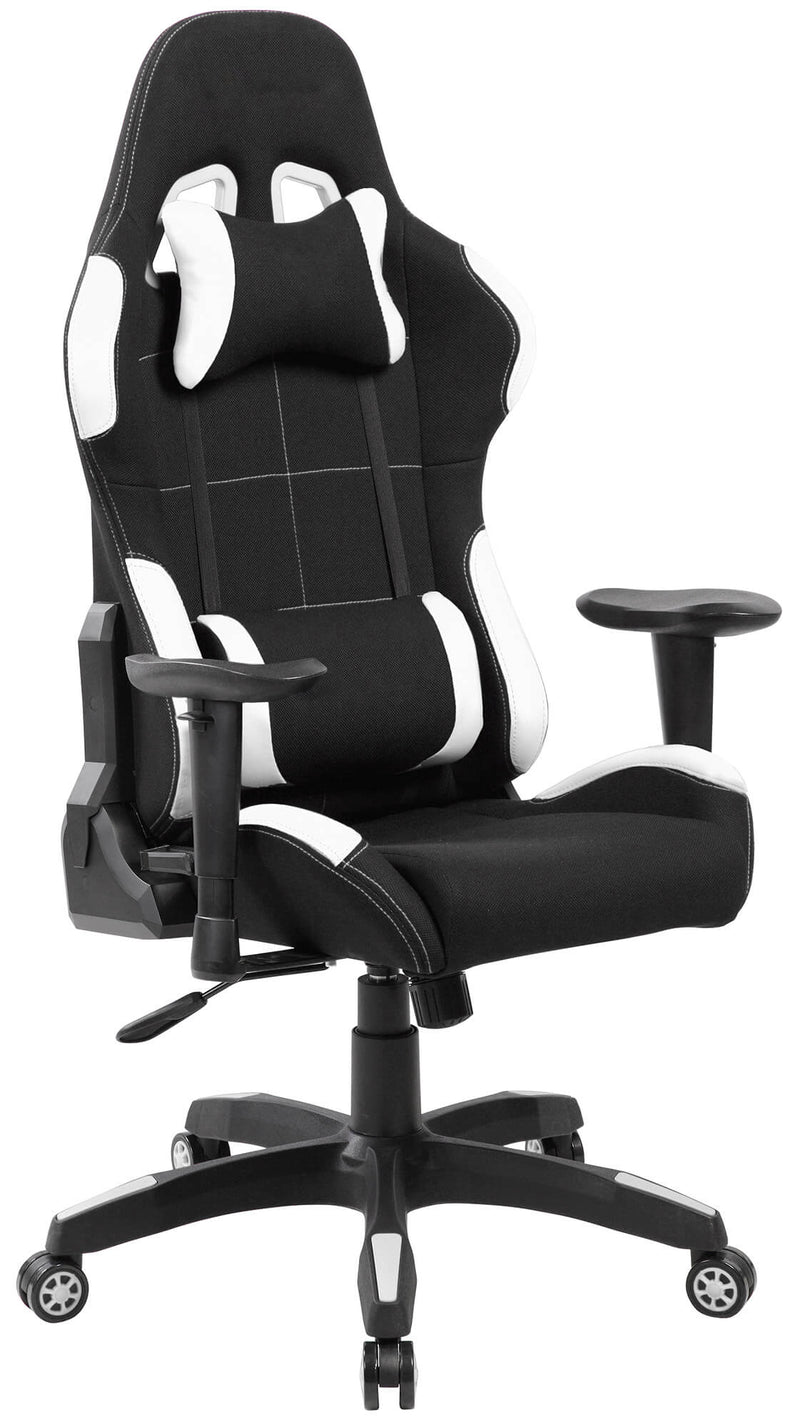 Sedia da Gaming Ergonomica 72x57x134 cm in Tessuto Nera e Bianca-1