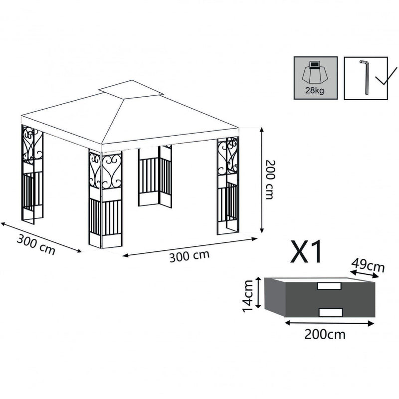 Gazebo Boston 3x3 m in Acciaio Antracite-5