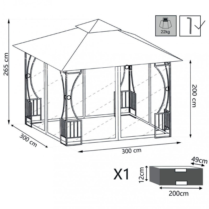 Gazebo Hogan 3x3x265 h m in Acciaio Antracite-5