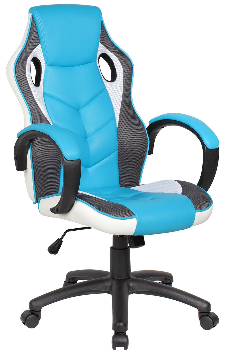 Sedia da Gaming Ergonomica 61x66x116 cm in Similpelle Bianca e Azzurra-1