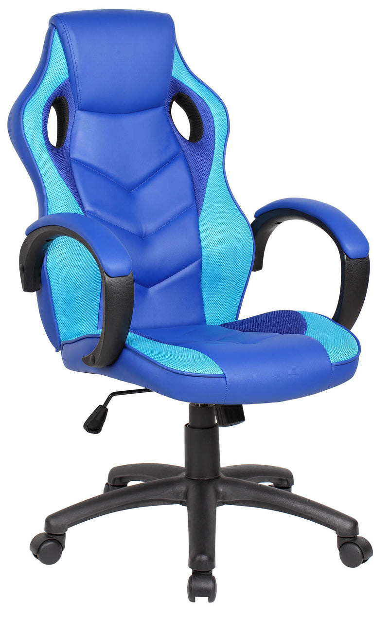 Sedia da Gaming Ergonomica 61x66x116 cm in Similpelle Blu e Azzurra-1