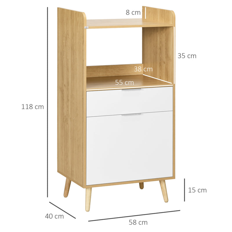 Mobiletto per Microonde 1 Cassetto 1 Anta 58x40x118 cm in Truciolato Naturale e Bianco-3