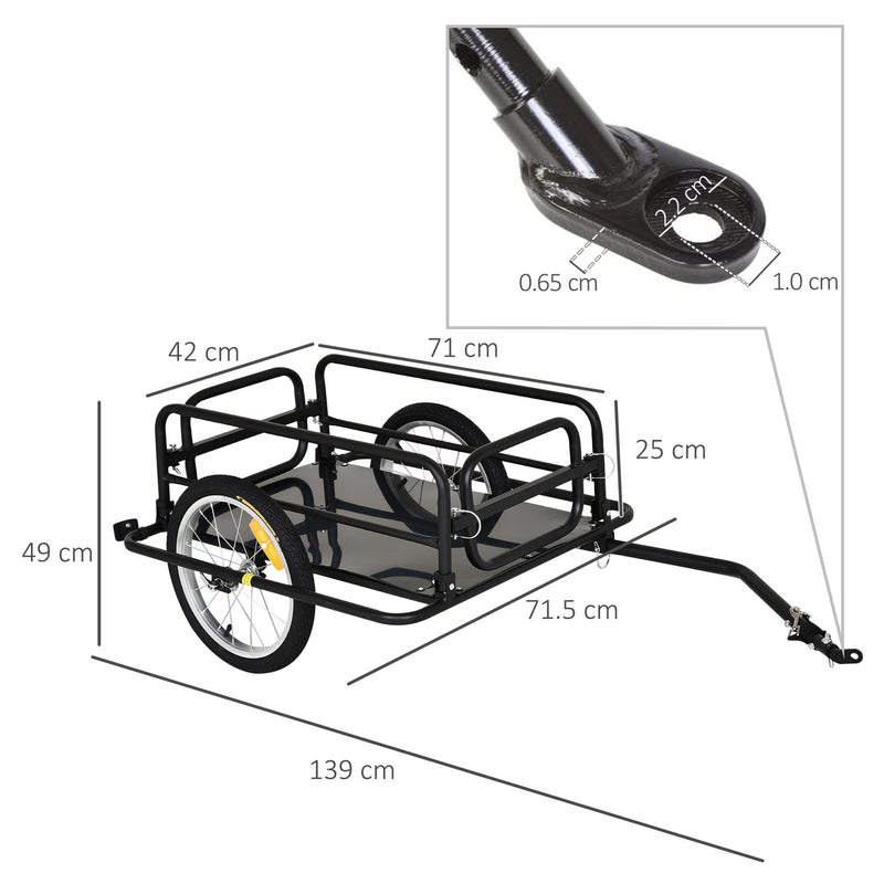 Carrello Bici con Pareti Pieghevoli e Rimovibili Gancio e 4 Catarifrangenti 139x71,5x49 cm in Acciaio e PE Nero-3