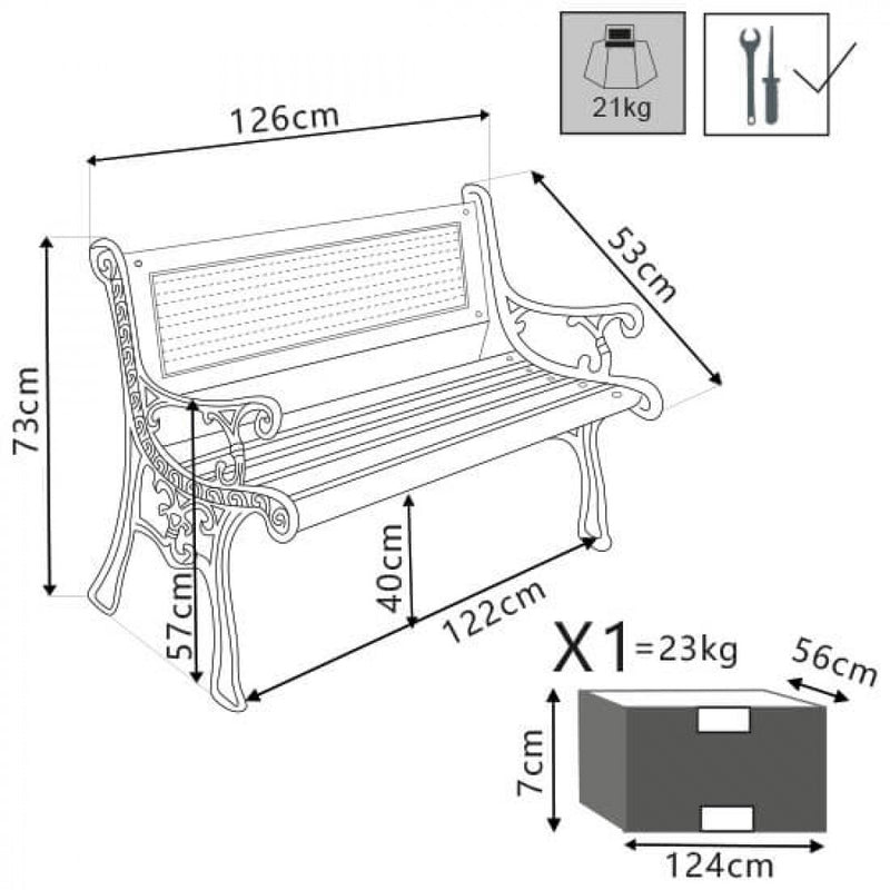 Panca Ghisa Ginevra 126x53x73 h cm in Legno Antracite-4