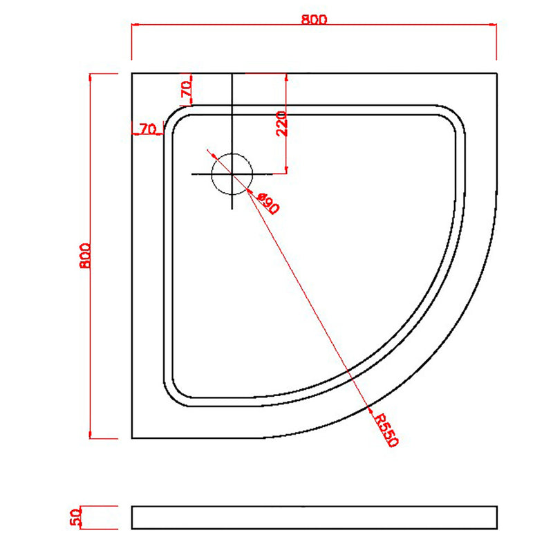 Piatto Doccia Semicircolare H5cm in ABS Rinforzato Bianco Varie Misure-2