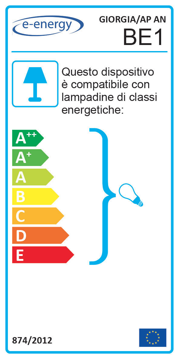 Applique 1xE14 Montatura Anticata Vetro Paglierino E-Energy Giorgia-2