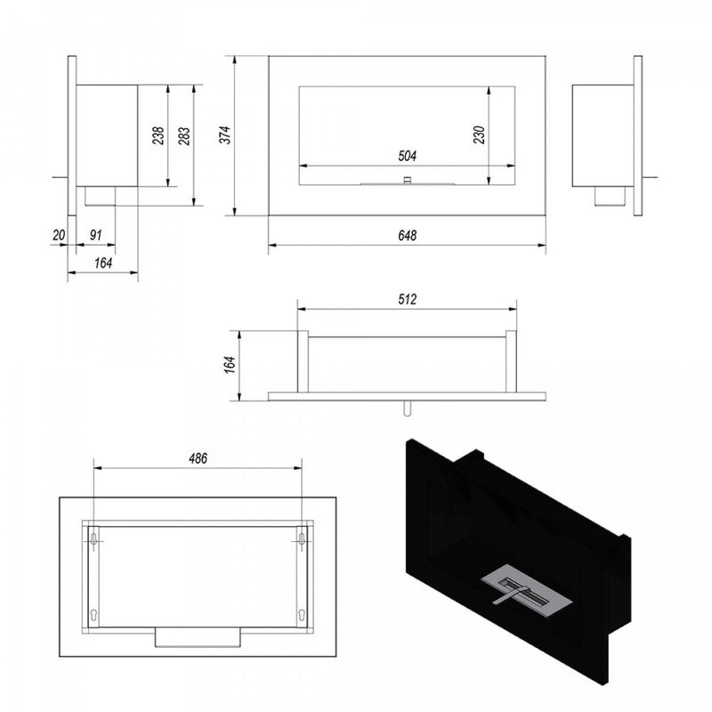 Camino a Bioetanolo da Parete 64,8x37,4 cm Flig Washington Cube-5